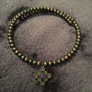 Vintage iridescent pearl wrap choker necklace